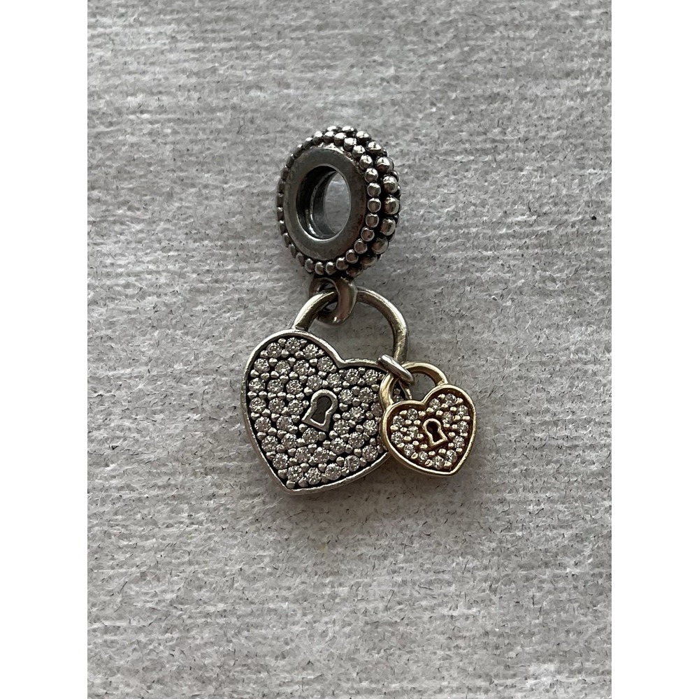retired Pandora Love Locks Two-Tone Dangle Charm ALE 925 Sterling Silver